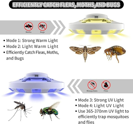 Flea Trap for Inside Your Home with 3 Sticky Pads, Flea Light Traps Kills Fleas in House, Hanging Flea Lamp with USB Cable and Led Light Pest Control for Bug Moth Gnat Indoor and Outdoor