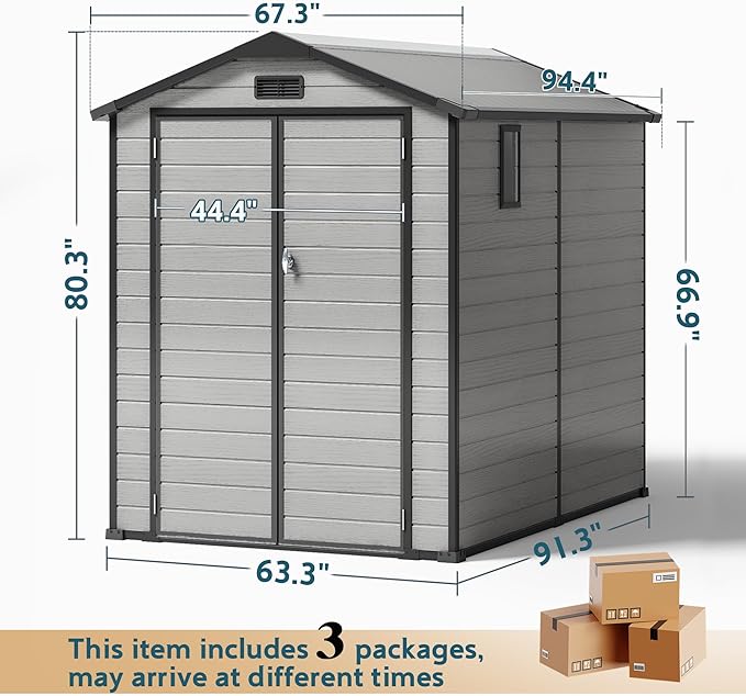 6X8 FT Outdoor Storage Sheds, Plastic Storage Shed with Floor & Drainage Channel for Bikes, Furniture, Gardening Tools, Lockable Outdoor Shed Suitable for Backyard, Patio, Lawn