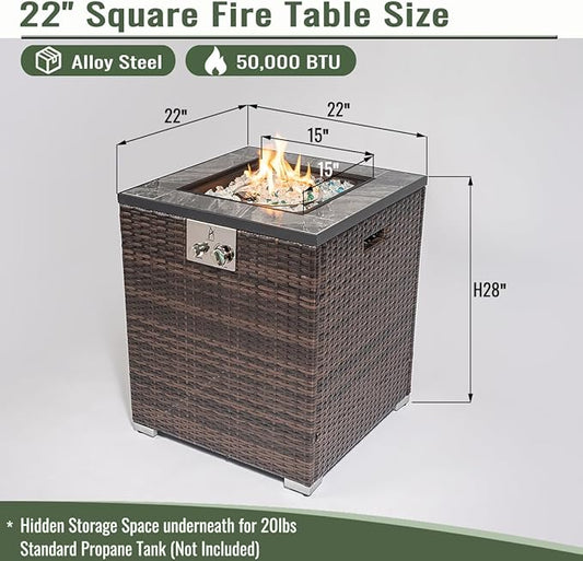 Propane Fire Pit Table, 24 Inch Firepits for Outside, Square Gas Fire Pit for Outside Patio, Propane Fire Table with Steel Lid, Rain Cover, Rocks for Patio, Backyard, 50000BTU, Espresso