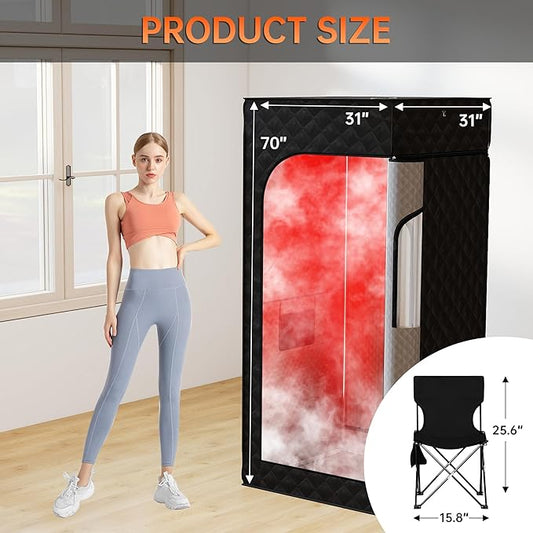 Portable Infrared Saunas for Home,Sauna Box with Red Light Therapy.Steam Sauna with 15-Level Heating,0-99 Minute Timer,Personal Sauna Tent with 3L 1200W Steam Steamer,Remote Control,Folding Chair