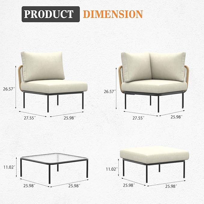 9 Piece Modern Outdoor Rope Wicker Sectional Patio L-Shaped Conversation Sofa Set Deep Seating with Thick Cushions