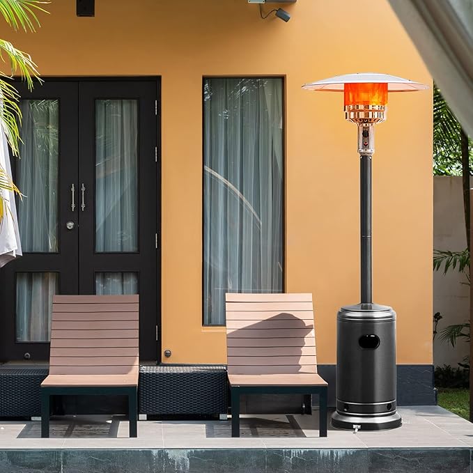 Tangkula 50,000 BTU Propane Outdoor Heater, Patio Heater with Stainless Steel Burner, Tip-over Protection and Wheels, Outdoor Heaters for Patio Commercial and Residential (Black)