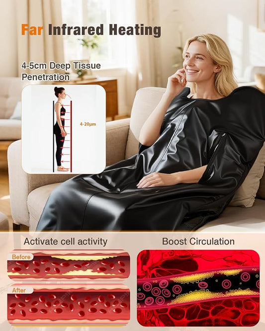 Portable Infrared Sauna Blanket, Portable Design, Relaxation and Detox Washable & Foldable with Carrying Bag and Remote Control, 88-158℉, 10-60 Minutes Timer, (6 x 2.62) FT