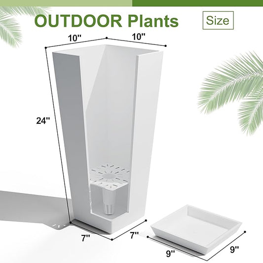 24" Tall Planters for Outdoor Plants, Set of 2 Large Outdoor Planters for Front Porch Decor with Drainage Hole, Front Porch Decor(White)