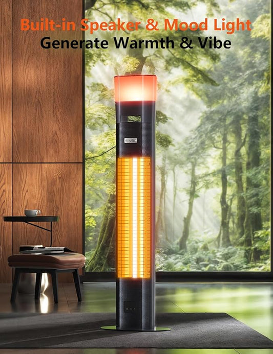 Electric Infrared Patio Heater, Built-in Speaker & 16-color Mood Lights, 43 inch, IP65 Waterproof, 24H Timer, 1500W, Sleek Aluminum Unibody Outdoor/Indoor