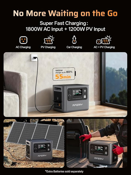 AFERIY 2800W Portable Power Station,P280 with 2pcs 400W Solar Panel,120V 2048Wh LiFePO4 Battery Backup,Solar Generator for Home Use,Outdoor Camping,Power Outage,Camping,RV,Emergencies