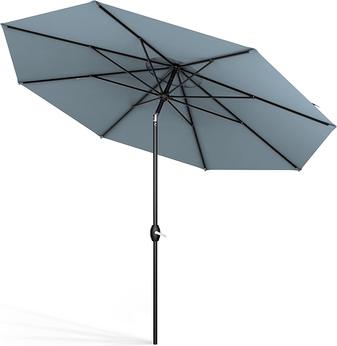 Midtown Umbrellas Sunbrella Umbrella 9 Feet Outdoor Umbrella With Canvas Haze Acrylic Fabric - Auto-Tilt Aluminum Frame Patio Umbrella For Backyard, Deck, Garden, Pool - Black Pole