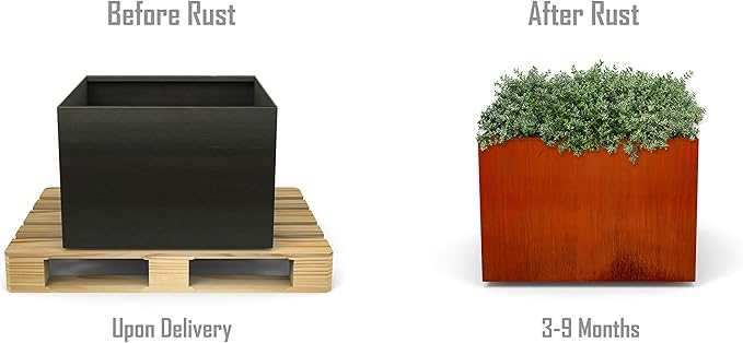24-Inch Corten Steel Square Planter – Large Outdoor Metal Garden Box | 18" High, Heavy Duty Rustic Design | Made in USA