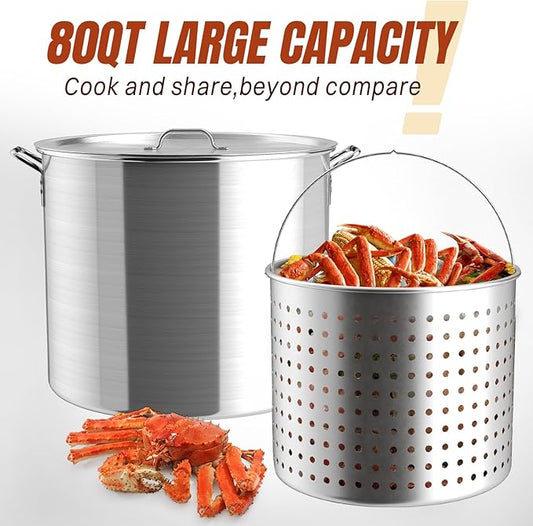 80QT Crawfish Boiler Kit, Waterproof Cover & 18-inch Skimmer, 110,000BTU Propane Burner Stove, 0-20PSIG Regulator, Aluminum Seafood Boil Pot, Crab Boil Pot with Basket