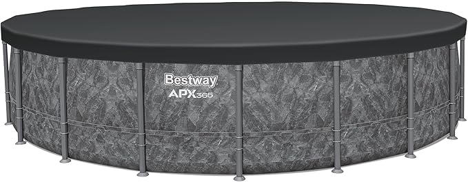 Bestway APX 365 20' x 52" Round Above Ground Swimming Pool Outdoor Backyard Framed Pool Set with Sand Filter Pump, Ladder, and Cover, Dark Marble