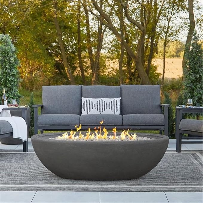 Home Square 2-Piece Set with Large Oval LP Metal Fire Bowl and Fire Glass