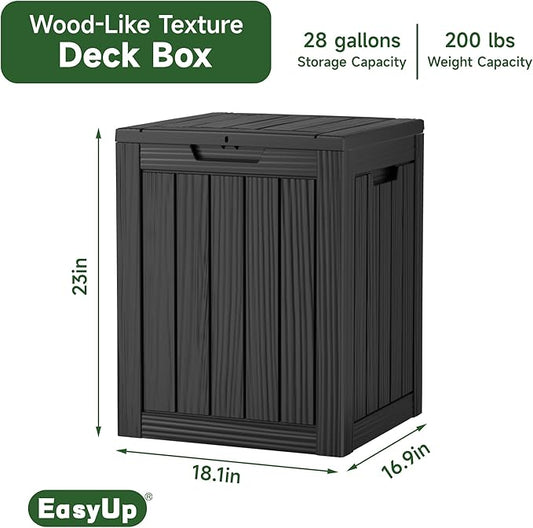 EasyUp 28 Gallon Outdoor Storage Box, Resin Waterproof UV-Resistant Deck Box, Reinforced Stability for Patio, Garden, and Poolside, Striped Black