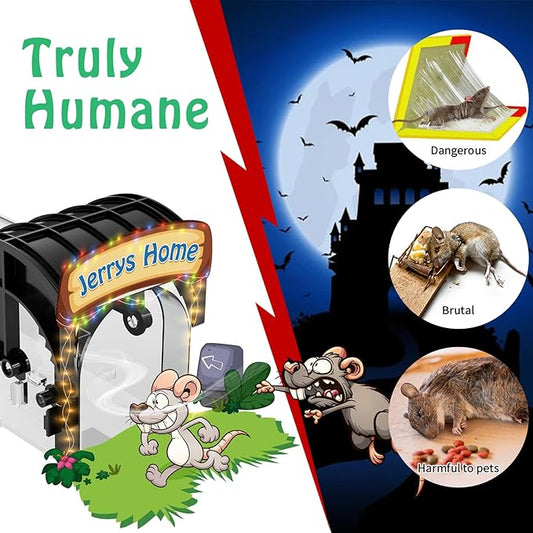 Humane Mouse Traps, 12 inches Enlarged No Kill Rat Live Traps for Chipmunks, Reusable Catch and Release Mice, Pet and Children Friendly Mouse Trap That Work (Black 1Pack)