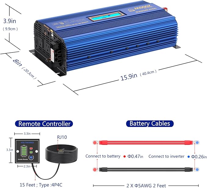 Power Inverter 2000w DC 12V to AC 120V ETL UL458 Modified Sine Wave Inverter with LCD Display Remote Control 2 AC Outlets 1 hardwire Terminal Dual 2.4A USB Ports for Car RV Truck Boat by VOLTWORKS