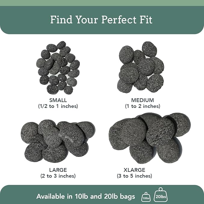 Black Lava Rocks & Fire Glass for Fire Pit - 1/2 to 1 inch 20 lbs - Gas Fireplace Rocks - Decorative Lava Stone Volcanic Rock for Outdoor & Indoor Gas Fireplace