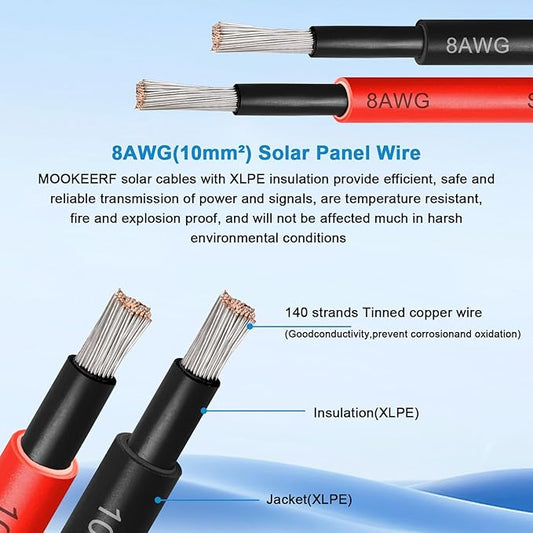 Solar Pane Wire 8 AWG - Solar Extension Cable 200Ft Black & 200Ft Red 8 Gauge Tinned Copper PV Wire for Outdoor Automotive RV Solar Panel Boat Marine (Black+Red)
