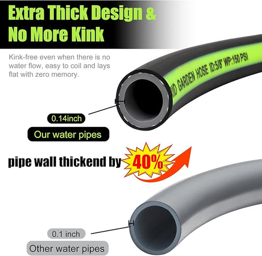 SYEENIFY Kink Free Garden Hose 10ft 5/8", Heavy Duty Hybrid Water Hose, Ultra Durable Flexible Rubber Hose with Sprayer Nozzle,Leakproof Yard Outdoor Hose with Brass Solid Connector