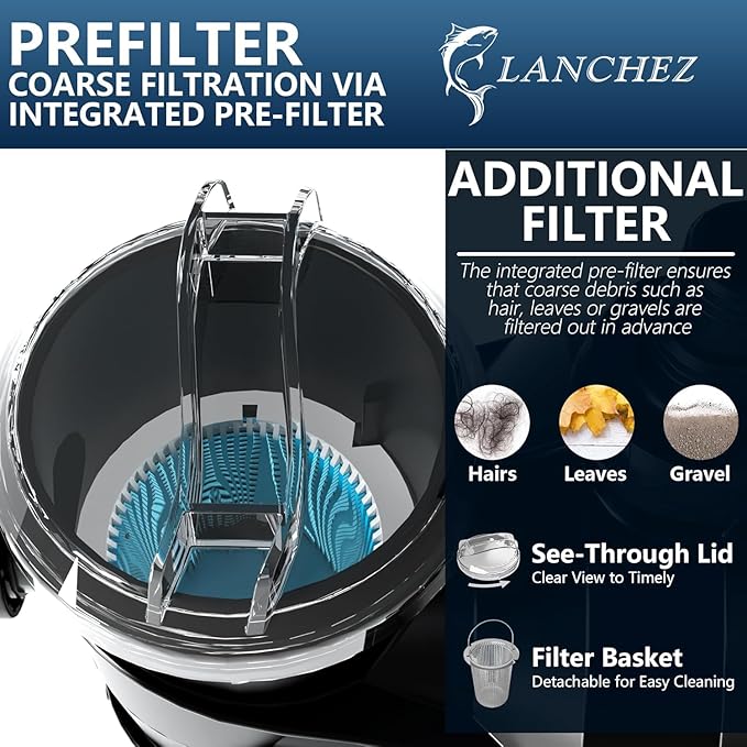 LANCHEZ 16" Sand Filter Pump for Above Ground Pool with Timer, 1.5 HP Pool Pump, Max 4900 GPH for Pools Up to 16,000 GAL, 6-Way Valve Pool Sand Filter System