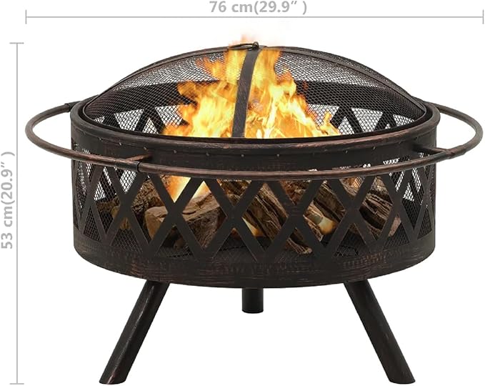 Zateety Fire Pit with Mesh Cover & Poker - 29.9" Fire Pits for Outside Wood Burning, Strong Thermal Conductivity Steel Firepit, Portable Patio Outdoor Warming Fireplace for Backyard & Gardern