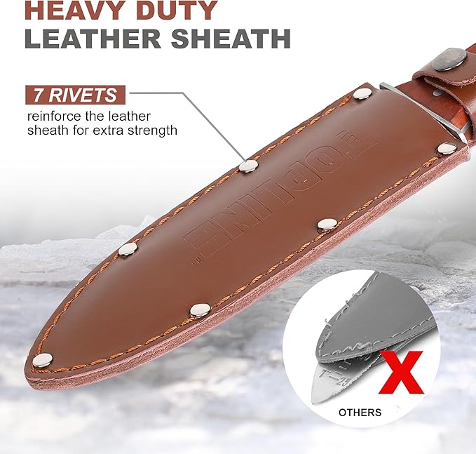 Topline Full Tang Hori Hori Garden Knife, Hori Hori Knife with Sharpening Stone, Double-Edge Stainless Steel Blade, Heavy Duty Leather Sheath Included, Garden Tools for Digging, Weeding, Planting