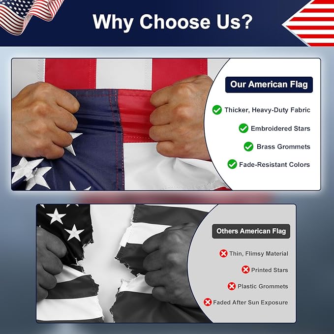 American Flag 2.5×4 FT Outdoor - Heavy Duty Embroidered US Flag with Sewn Stripes | Fade Resistant Nylon for High Wind & All Weather | Brass Grommets