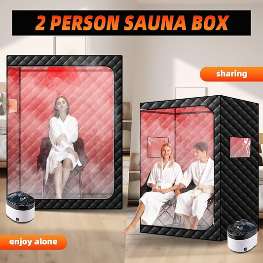 Portable Infrared Steam Sauna with 660nm Red Light Therapy, 2 Person Infrared Saunas Tent with 4L Steamer, 2 Large Folding Chair, Full Size Indoor Home Spa for Relaxatiom & Detox