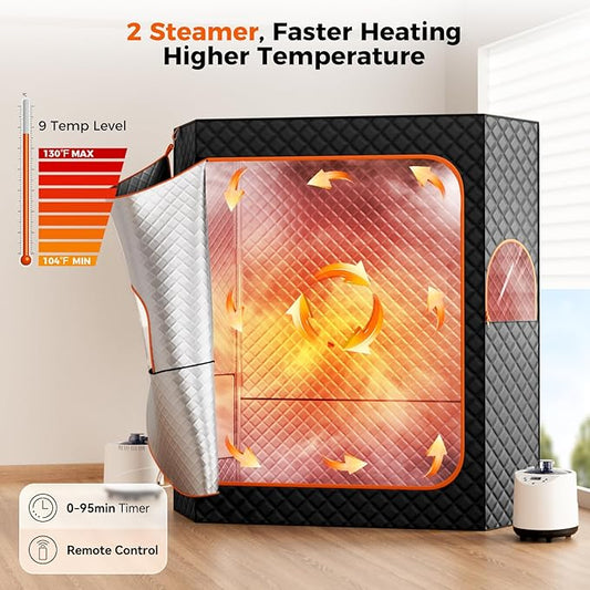 Portable Sauna Box, 2 Person Portable Steam Sauna for Home, Large Sauna Tent with 2 Steamer, Folding Chair for Relaxation-Black