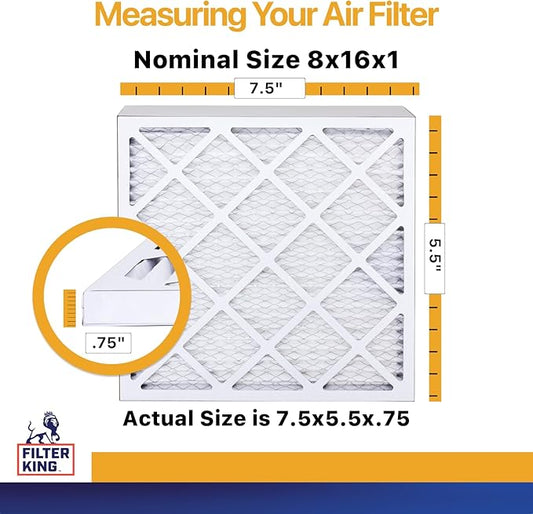 Filter King 8x16x1 Air Filter | 4-PACK | MERV 13 HVAC Pleated A/C Furnace Filters | MADE IN USA | Actual Size: 7.5 x 15.5 x .75"