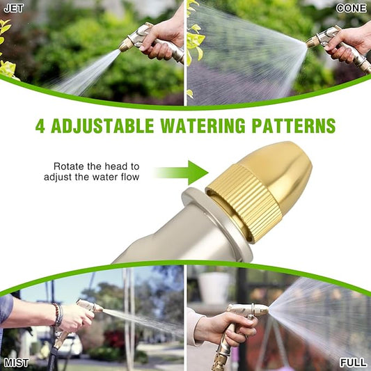 Yesker Garden Hose Nozzle, Water Hose Sprayer Nozzle Adjustable 4 Spray Patterns Heavy Duty Handheld 100% Metal Brass Water Nozzles for Hose Outdoor Watering Plants Lawns Garden Washing Cars Pets Home