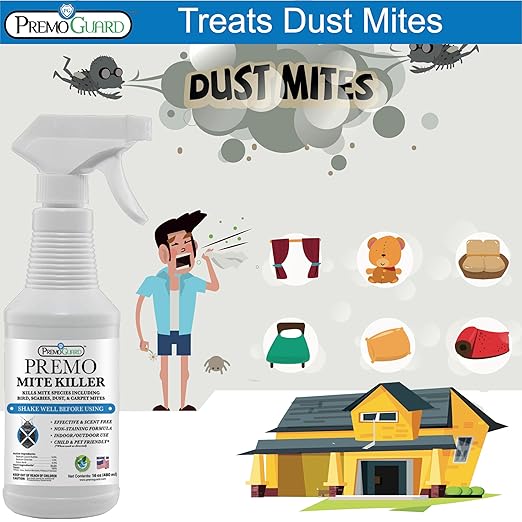 Premo Guard Natural Mite Spray – Large 128 oz Bottle – Plant Based Treatment for Dust, Spider, Carpet, Bird, Rat Mites – Safe for Families, Pet, Home, Bedding & Furniture When Used As Directed