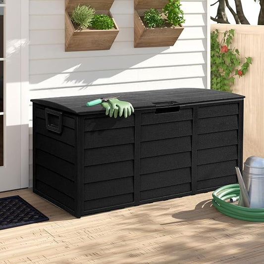 75 Gallon Outdoor Deck Storage Box, Patio Resin Deck Storage Container, Store Cushion and Sundry Things (Black)