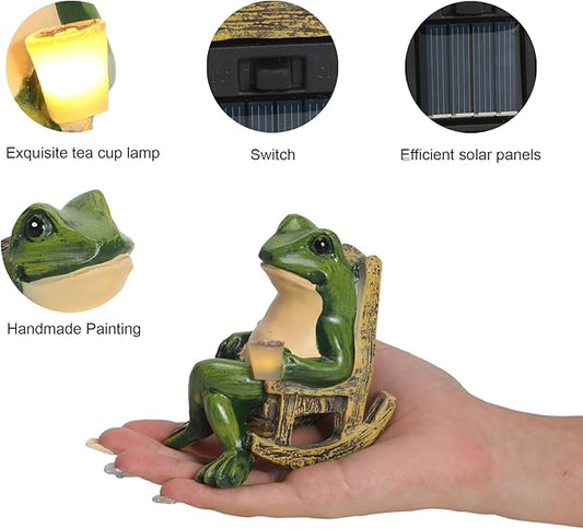 halp·ssfm Miniature Frog Garden Statue Solar Light Outdoor Decor Frog Figurine for Outdoor Indoor Home Lawn Yard Balcony Porch Patio for Women Mom Grandma 3.74"x2.75"x3.93"