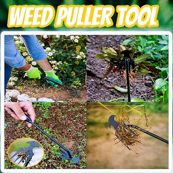 Weed Puller Tool, Weeding Artifact Uprooting Removal Tool, 4 Teethes Dual Purpose Manual Weeders, Multifunctional Tools for Garden Weeding (4PCS 20IN)