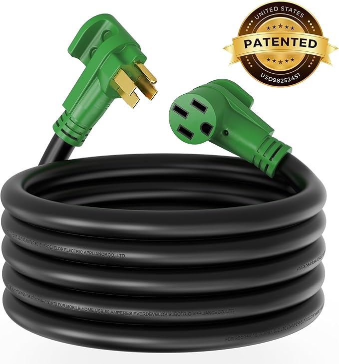 RVMATE 50 Amp 15 Feet RV/EV Extension Cord, Easy Plug in Handle, 14-50P to 14-50R with LED Indicator, ETL Listed, Come w/Storage Bag and Plastic Strap