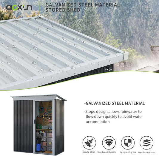 Aoxun 5x3FT Outdoor Shed Metal Storage Shed with Single Slooping Roof Lockable Door Steel Utility Tool Shed Outdoor Storage Garden Shed for Backyard Garden Patio Lawn, Black