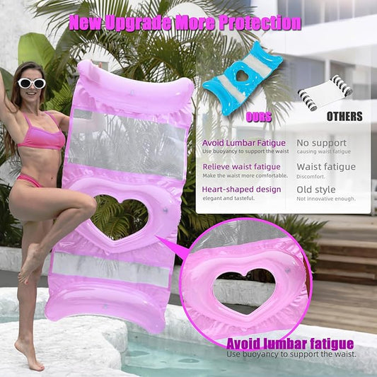 actoper Upgraded 3 Packs Heart-Shaped Pool Noodles Water Hammock Floats Lounges for Adult, Pink Yellow and Blue Combination, PVC Inflatable Raft for Adults Vacation Parties