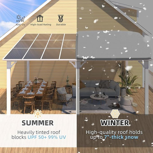 AECOJOY 16' x 12' Gazebo Outdoor Pergola for Patio, White Large Wall-Mounted Hard Top 12x16 Lean to Metal Gazebo Shelter Pergolas and Gazebos Clearance with Patio Roof, Heavy Duty Awnings for Backyard