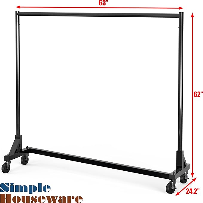 Simple Houseware Industrial Grade Z-Base Garment Rack, 500lb Load with 62 Inches Extra Long Bar, Black