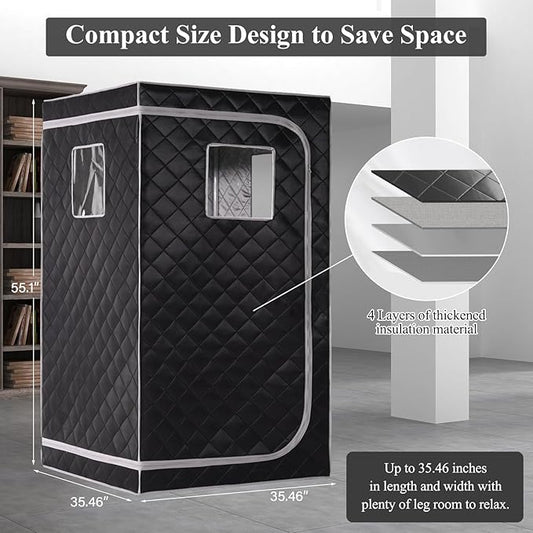 Smartmak Portable Infrared Sauna Box for Home with 660nm Red Light Therapy Lamp, Full Body Dry Sauna Tent, Personal Saunas with 6 Heaters, Heated Foot Pad, Foldable Chair for Body Recovery, BlackGrey