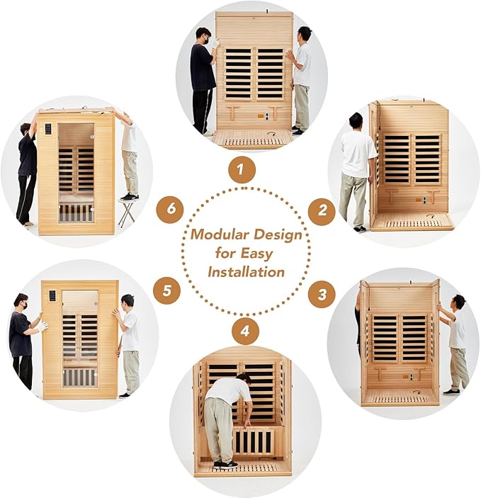2024 Upgrade 2 Person Sauna, Low EMF 6 Heating Plate Infrared Physical Therapy Wooden Dry Steam Sauna with MP3 Auxiliary Connection, Dual Controls, Iron Shirt Wall Plate, Home Spa Day Use, Gift