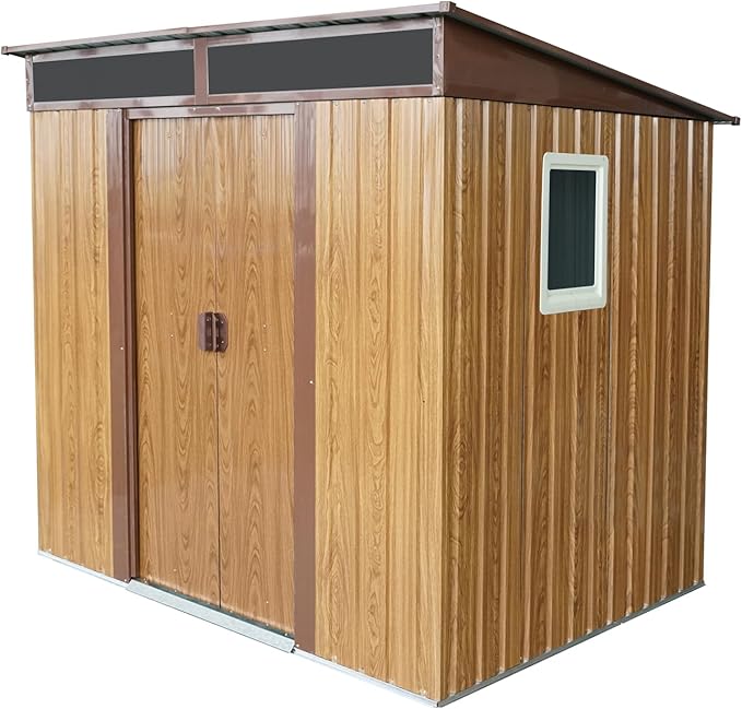 6X5 FT Outdoor Storage Shed, Waterproof Metal Garden Sheds with Lockable Door, Steel Tool Storage Buildings Shed & Outdoor Storage House for Garden, Backyard, Patio, Lawn, Trash Cans(Coffee)