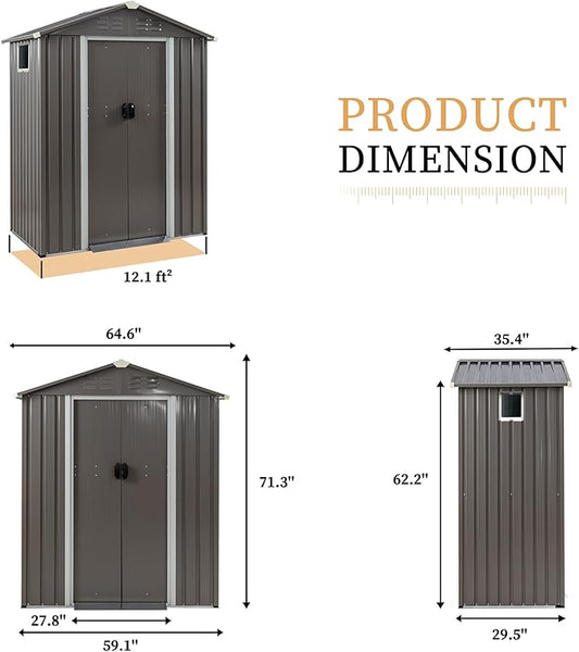 Vongrasig 5 x 3 FT Outdoor Storage Shed, Metal Shed Small Garden Tool Storage Shed with Window and Lockable Door for Outside Backyard Patio Lawn (Grey)
