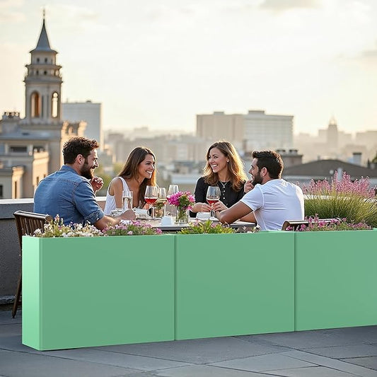Rectangular Planter Box with Removable Insert Shelf - 32x12x24 Inches Large Size Planters for Patio Yard, Green