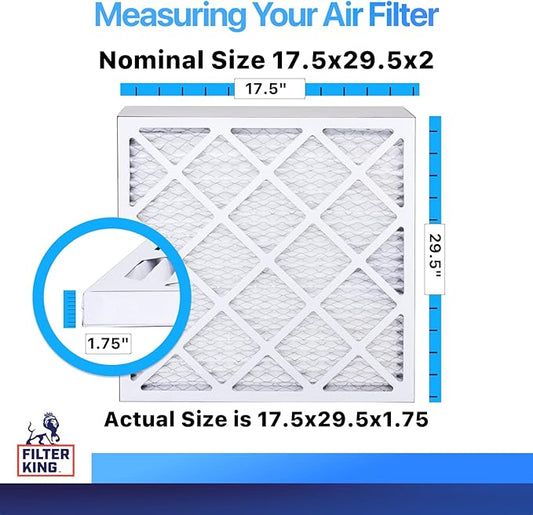 Filter King 17.5x29.5x2 Air Filter | 4-PACK | MERV 8 HVAC Pleated A/C Furnace Filters | MADE IN USA | Actual Size: 17.5 x 29.5 x 1.75"