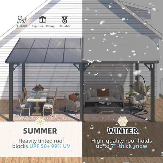 AECOJOY 16' x 8' Gazebo Outdoor Pergola for Patio, 8x16 Hard Top Lean to Gazebo Shelter Pergolas and Gazebos Clearance with Patio Roof, Large Wall-Mounted Heavy Duty Awnings for Decks, Backyard