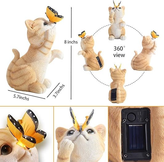 halp·ssfm Solar Garden Statue Cute Cat Figurine Fun Color Changing LED Butterfly Light Outdoor Decor Waterproof Resin Sculpture Patio Lawn Art Housewarming Gifts for Cat Lovers Women