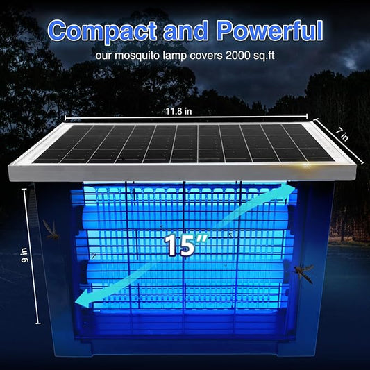 Solar Bug Zapper Outdoor for 2000 sq.ft, Portable Mosquito Zapper with 13 FT Extension Cord, Rechargeable Electric Fly Zapper with High Powered for Patio Garden Backyard RV Camping Pond Pest Control