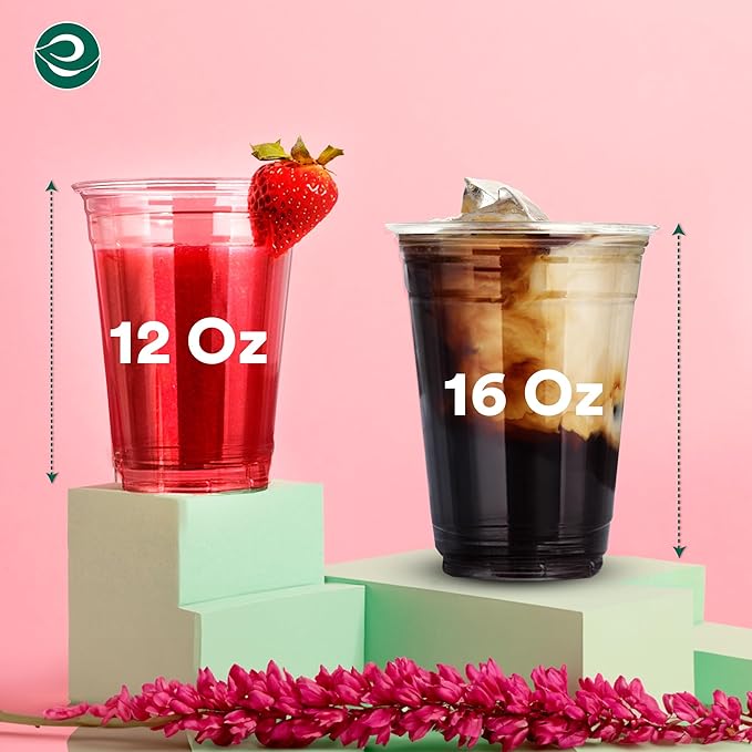 ECO SOUL 500 Pack Compostable Party Cups 16 oz Plant-Based Disposable Clear Cold Cup for Wine, Coffee, Smoothie & Soda Drinks | Cocktail Parties & Birthdays | Non-Toxic & BPA-Free Zero Plastic Glass