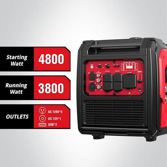 PowerSmart 4800-Watt Portable Inverter Generator with Electric Start, Super Quiet,Wheel Handle Kit, CO Protect, RV Ready, Parallel Capable Included, EPA Compliant