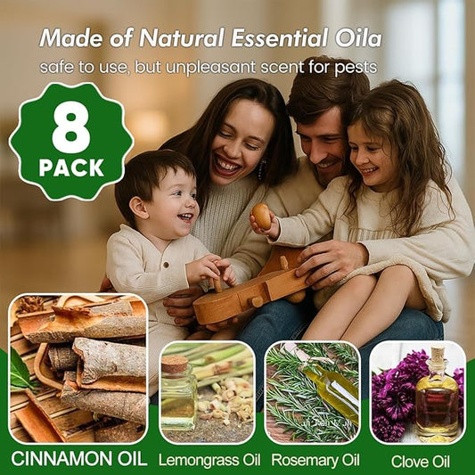 8 Pack Natural Peppermint Mouse Rodent Deterrent Repellent Pouches - Plant-Based Rodent Control for Home- Safe to Use - Long Lasting Mouse & Rat Protection for House, Garage, Car, RV